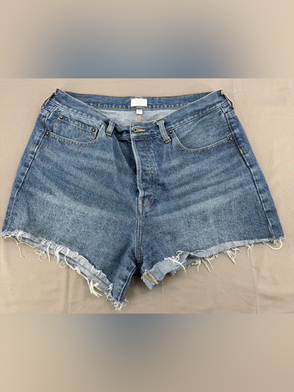 Z Supply Denim Shorts, Size 31, High-Rise, Frayed Hem, Blue Denim